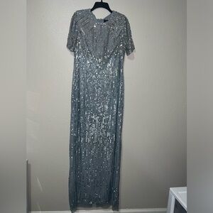 Adrianna Papell Silver Sequin Blue Dress